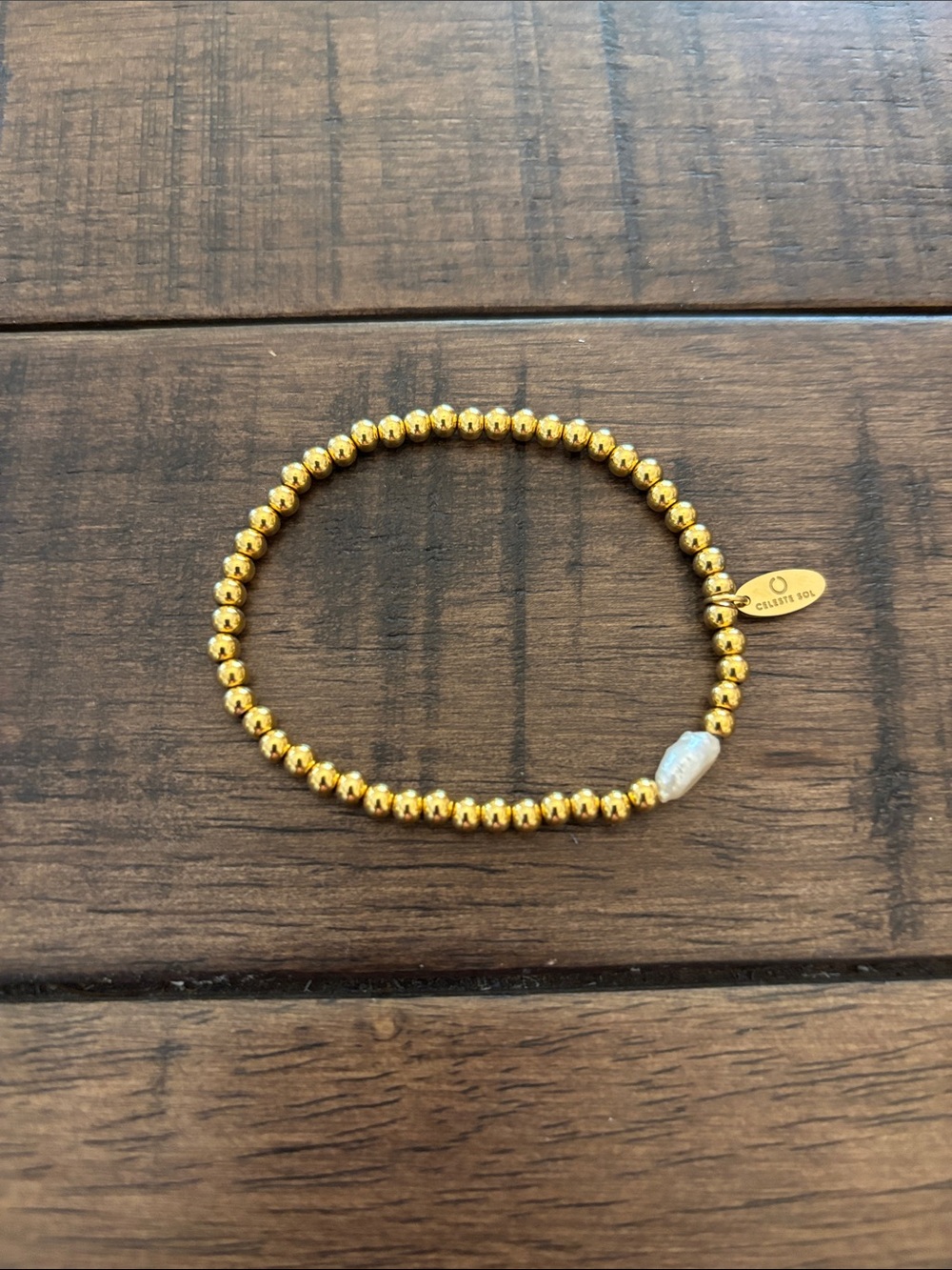Celeste Sol Gold Beaded Bracelet with Pearl